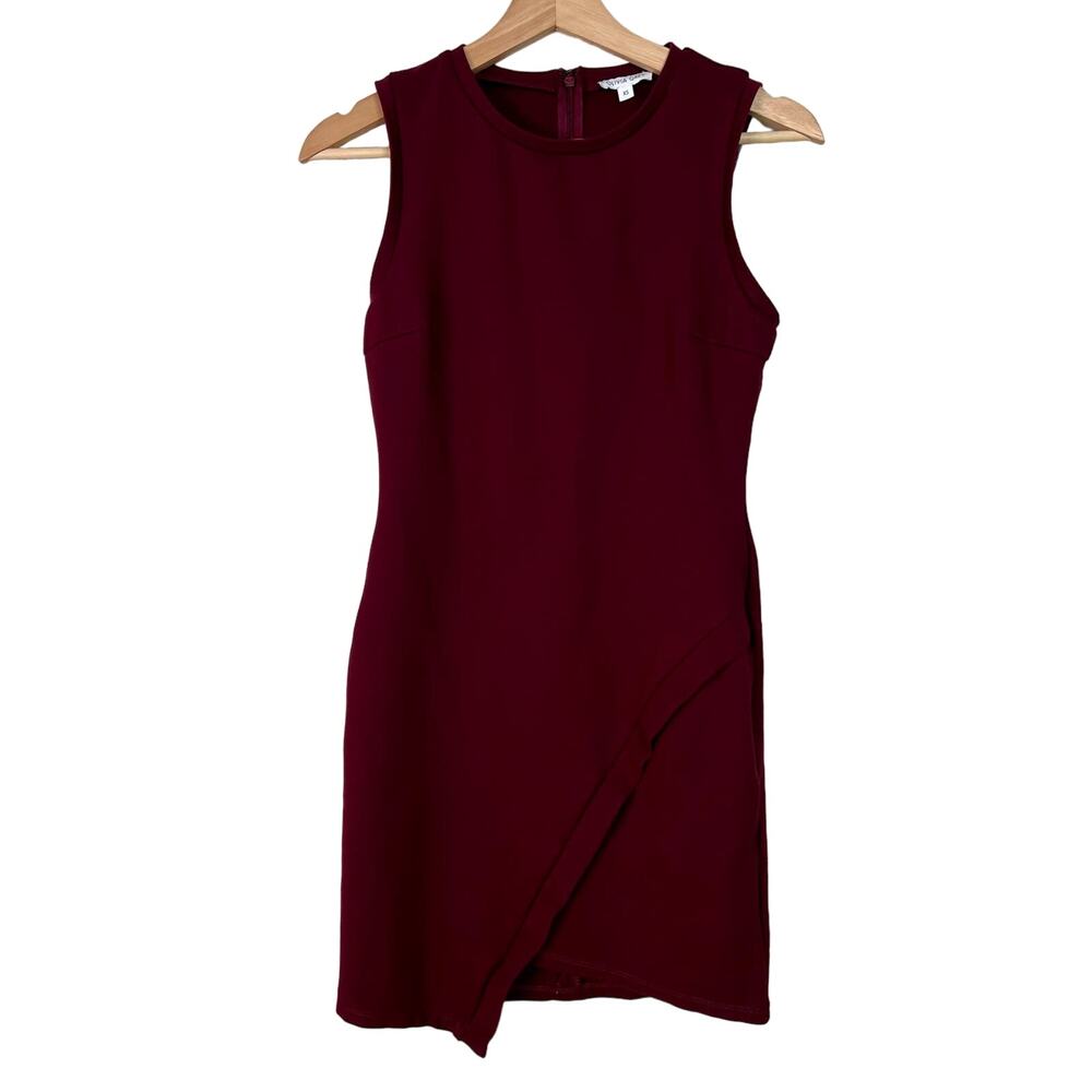 Olivia Grey Women's Elaina Dress Sz XS Burgundy Asymmetrical